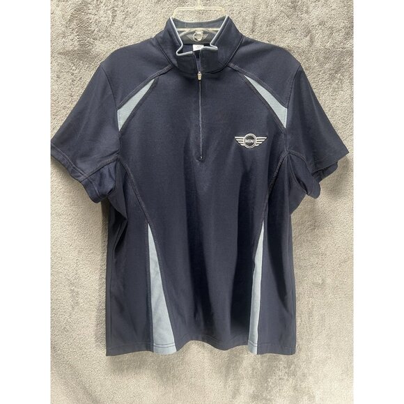 Woman’s Mini Cooper Large Navy Blue Embroidered Half Pullover Shirt Top - Picture 1 of 5